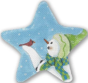 Needlepoint Handpainted CBK Christmas Snowman Cardinal 4" - Picture 1 of 4