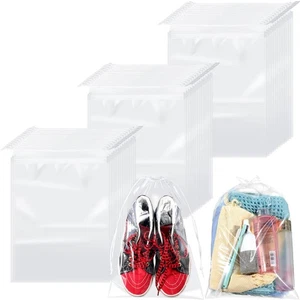 100 Pieces Plastic Shoe Bags for Travel Large Clear Drawstring Bags 12 x 16 I... - Bild 1 von 7