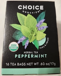 Choice Organics Peppermint Tea 1 Pack 16 Compostable Caffeine Free Organic Herb - Picture 1 of 13