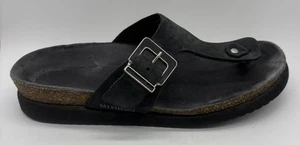 Mephisto Black Leather Platform Thong Flip Flop Sandal Women’s Sz 39 US 9 - Picture 1 of 8
