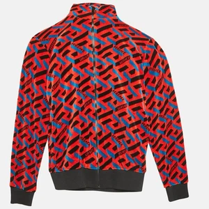 Versace Kids Orange Peel Logo Print Velvet Knit Zip-Up Sweatshirt 10 Yrs - Picture 1 of 8