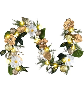 Decorbyhannah Christmas Garland with Lights, 6ft Prelit Gold White Christmas ... - Picture 1 of 9