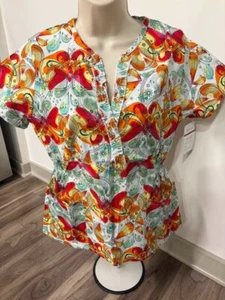 FLEX WOMENS SCRUB TOP SMALL BUTTERFLIES NEW WITH TAGS - Picture 1 of 1