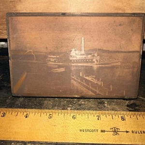 Printing Block Type Cut Riverboat Scene Docks Etc Copper Face - Picture 1 of 24
