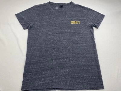 Obey Propaganda Dark Heather Grey Yellow Logo Graphic Tee Men’s Large L - Image 1 of 4