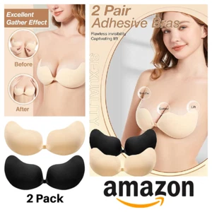 Invisible Push Up Bras Stick On Bra Size 32B 34B 36B Strapless 2 Pack Backless - Picture 1 of 9