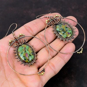 Ruby Zoisite Copper Valentine Gift Wire Wrapped Drop/Dangle Earrings 3.35" - Picture 1 of 6