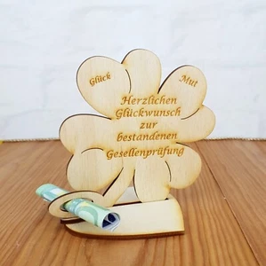 Gift for journeyman examination with desired name clover leaf 11 cm made of wood money gift - Picture 1 of 6