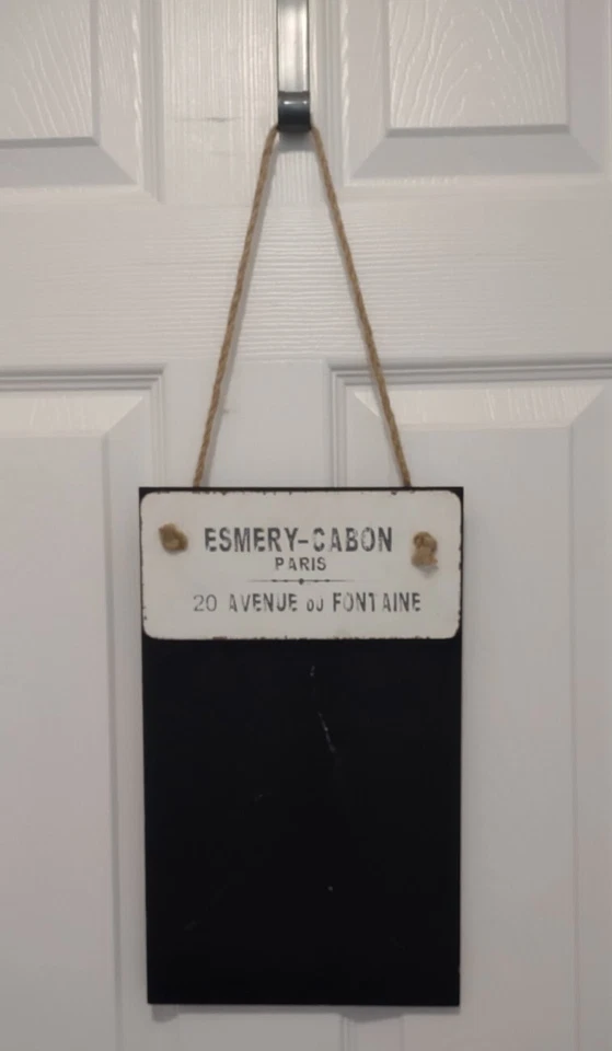 Paris Themed Wood Blackboard Chalkboard w/ Rope Message Notice Sign ESMERY CABON - Image 1 of 3
