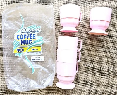 Vintage Party Accents 5 Pink Plastic Coffee Cups 8oz Disposable 1980s - Image 1 of 4