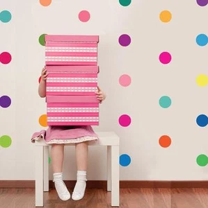 RAINBOW SPOTS POLKA DOT MULTICOLOUR Wall Art Sticker Kit decal graphic nursery - Picture 1 of 1