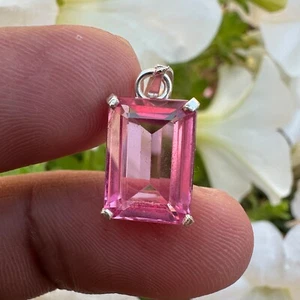 Certified Natural Pink Sapphire 11 Ct Gemstone Pendant 925 Sterling Silver. - Picture 1 of 5