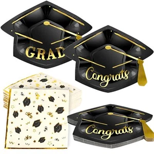 Graduation Party Supplies Tableware Set100Pcs Grad Cap-Shaped Paper Plates an... - Picture 1 of 8