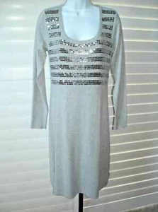 White House Black Market Gray Scoop Neck Sequined Sweater Dress Size XS NWT - Picture 1 of 2