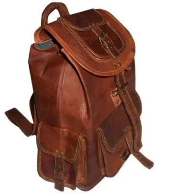 Nueva Mochila Grande de Cuero Genuino de 18" Mochila Bolso de Viaje para Hombre y Mujer Foto 1 de 4