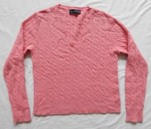 Pink V-Neck Cable Knit Sweater - Medium Womens The Limited Wool Cashmere Angora - Picture 1 of 5