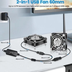 60mm X 10mm Usb Computer Fan 5V Wirh Speed Control Dc Brushless Cooling 2 Packs - Afbeelding 1 van 13