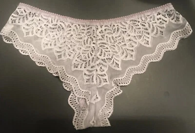 Calcinha de biquíni Vision M cinza malva claro corte francês renda transparente vintage - Imagem 1 de 4