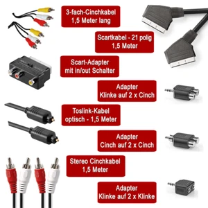 8 teiliges Set - Kabel und Adapter - Cinch Klinke Toslink Scart Audio Video AUX - Bild 1 von 3