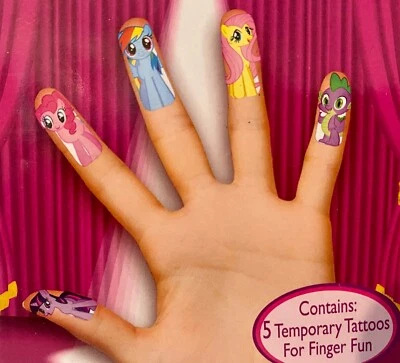 My Little Pony Finger Puppet Temporary Tattoos NEW Pinkie Pie, Fluttershy, Spike - Image 1 of 3