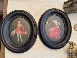 Vintage Needlepoint Victorian Man and Woman Oval Frames 11” x 13” - Picture 1 of 15