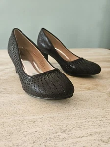 Badgley Mischka Big Girls Metallic Black Dressy Pumps Rhinestone 2.5" Heels 3 - Picture 1 of 11
