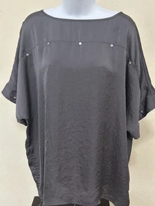 Blusa para mujer Michael Kors plateada manga corta ala de murciélago talla 1X corbatas laterales apresuradas - Imagen 1 de 11