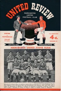 SIGNIERTES PROGRAMM - Manchester United gegen Tottenham 1953/1954 - VIELE AUTOGRAMME - Bild 1 von 2