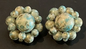 Vintage Cluster Blue & Copper Tone Clip On Earrings  - Picture 1 of 2