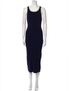 NWT Caroline Constas Maxi Dress Women's M Navy Blue Ribbed Fitted Stretch Knit - Picture 1 of 7