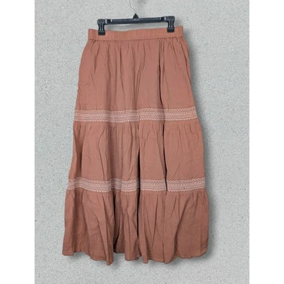 Garnet Hill Organic Cotton Embroidered Tiered Maxi Skirt Size M - Image 1 of 4