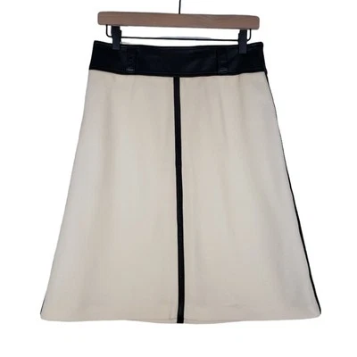 Falda de Lana Dolce & Gabbana Borde de Cuero Línea A Hasta la Rodilla Marfil Negro S Foto 1 de 4