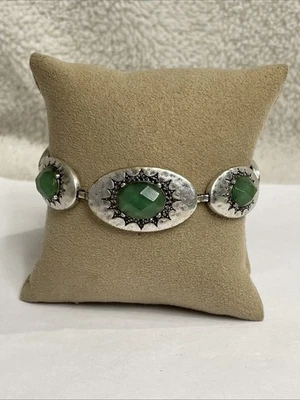 ELEGANTE PULSERA DE ESLABONES PLATEADA PIEDRA ACRÍLICA VERDE ALTA COSTURA MARCA DE LA SUERTE Foto 1 de 4