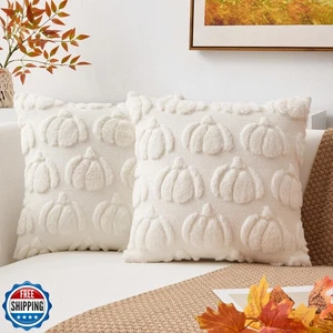 Kevin Textile Fall Pillow Covers 16x16 Inch Set of 2 Soft Pumpkins Decorative - Picture 1 of 5