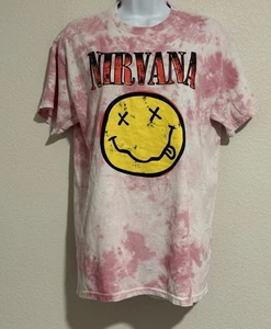 Nirvana Smiley Graphic Pink Tie Dye Women Short Sleeve T-Shirt Size L - Picture 1 of 11