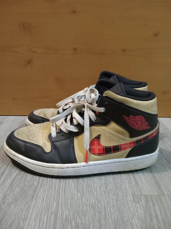 Nike Air Jordan 1 Mid Tartan Swoosh Cuadros Negro Tostado Cuadros Para hombres 9.5 DZ5329-001 Foto 1 de 4