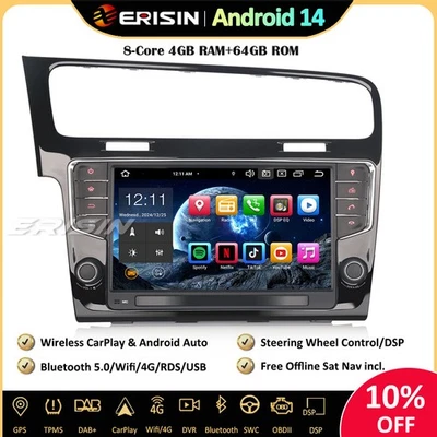 9"64GO Android 14 Autoradio GPS Navi TNT DAB+CarPlay Wifi DSP pour VW Golf VII/7 - Photo 1/4