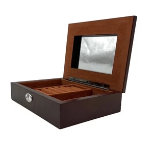 Vintage Moretto Wood Jewelry Box Small Capacity Brown & Silver Made in Italy - Picture 1 of 10
