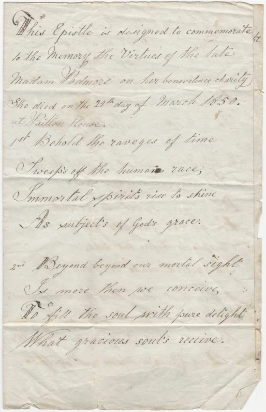 1850 Elegy Woman Teacher Warwickshire England Handwritten Manuscript Memorial - Image 1 of 4
