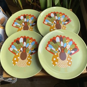 Pottery Barn Kids Thanksgiving Turkey Plates Melamine Plastic Set of 4 - Picture 1 of 6