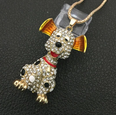 Moda Collar Largo Colgante Perro Dálmata Cristal Esmalte Amarillo Foto 1 de 3