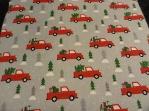 new FUN HOLIDAY 4 pc FULL gray Sheet set Vintage Red Trucks Christmas trees Gift - Picture 1 of 5