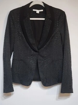 Blazer Diane Von Furstenberg Preto Ofélia Réptil Jaqueta Jacquard Tamanho 4 - Imagem 1 de 4
