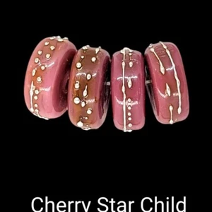 4x artisan handmade glass beads NWT rose pink fine silver lampwork trails - Picture 1 of 6