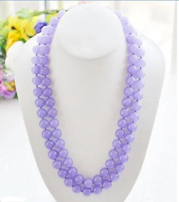 Natural 8mm 10mm 12mm Lavender Purple Jade Round Gemstone Beads Necklace 36" AAA - Image 1 of 4