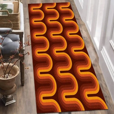 Groovy 70s Rug,Orange Retro Rug,Abstract Boho Groovy Rug,Wavy Trippy Rug,Runner - Image 1 of 4