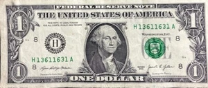 Radar Note True Palindrome 2021 Fancy Seriennummer 1 $ One Dollar H13611631A - Bild 1 von 4