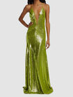 $696 Halston Women's Green V-Neck Sequin Sleeveless Gown Dress Size 12