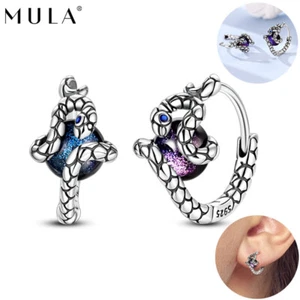 MULA Schlangenkugel Reifen 925 Sterling Silber Ohrringe AAA CZ Frauen Schmuck - Picture 1 of 6