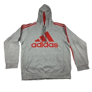 Adidas Hoodie Men’s Medium Gray Red Stripes Logo Pullover 3 Stripes - Picture 1 of 9